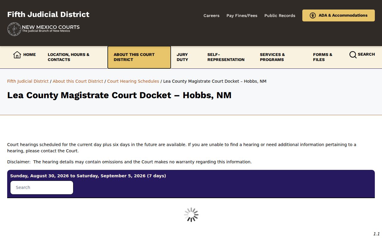 Lea County court calendar for Hobbs Magistrate Court hearings