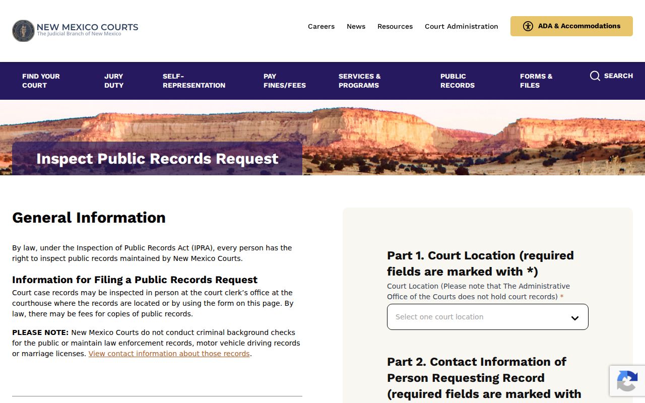 Lea County court records through New Mexico Courts IPRA request form