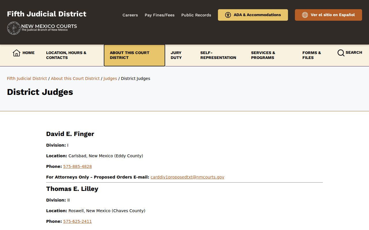 Lea County criminal court dockets and Fifth District judge page