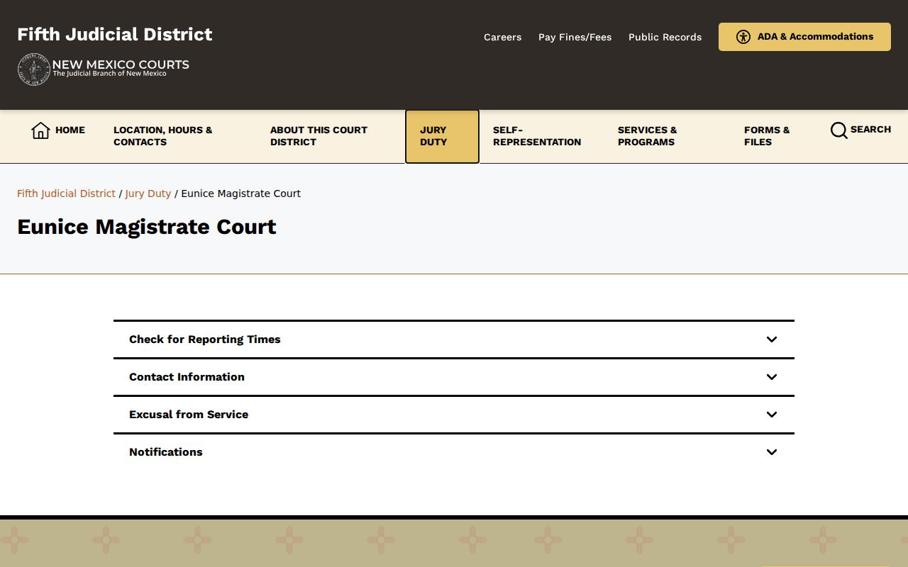 Eunice court docket magistrate jury information from the official Fifth Judicial District page