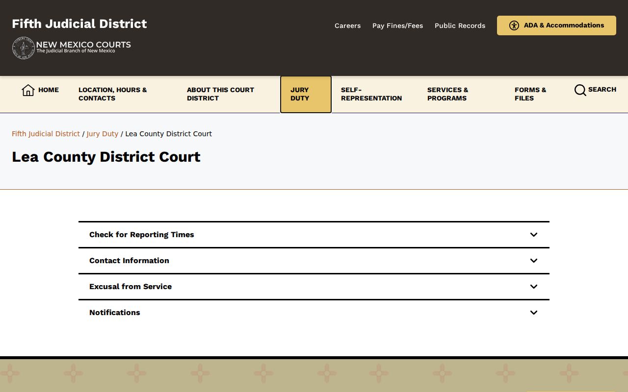 Lovington court docket district jury information from the official Lea District Court page