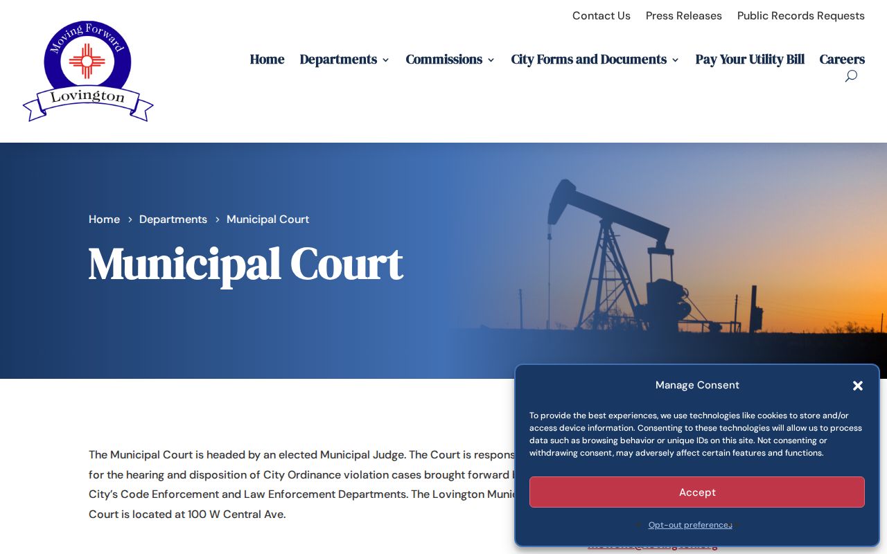 Lovington court docket information from the official Lovington Municipal Court page