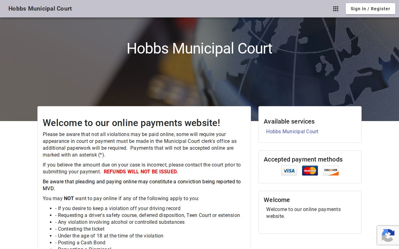 Lea County traffic court records through Hobbs municipal citation payment portal