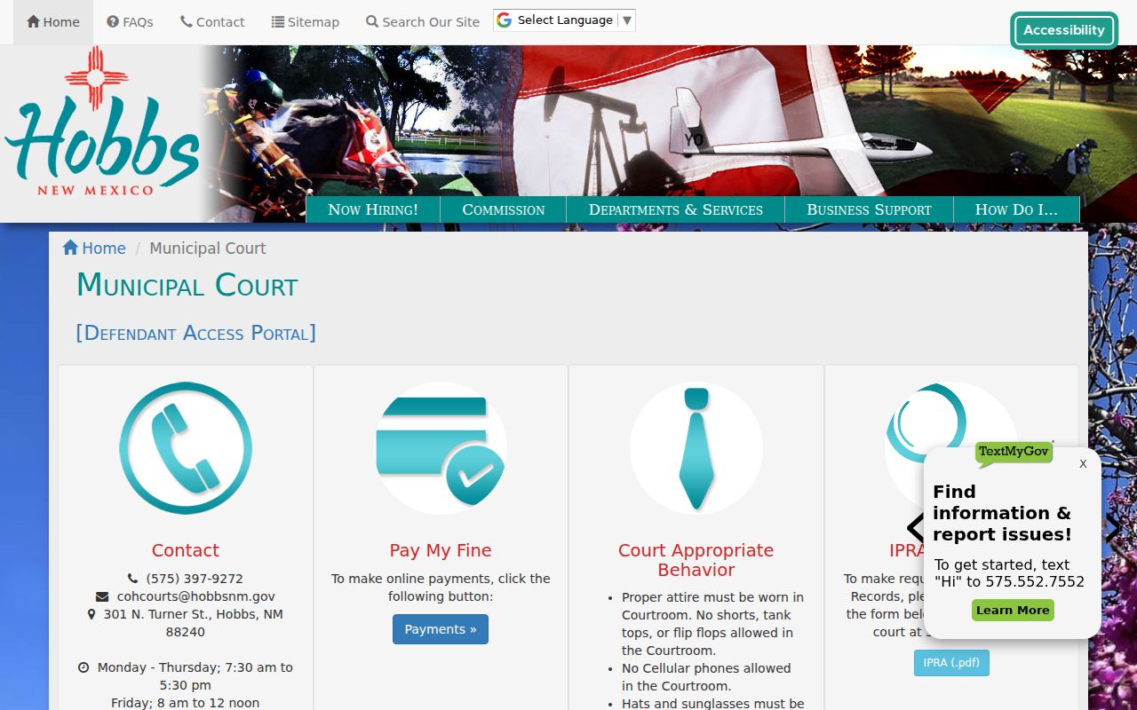 Lea County traffic court records and Hobbs Municipal Court citation instructions